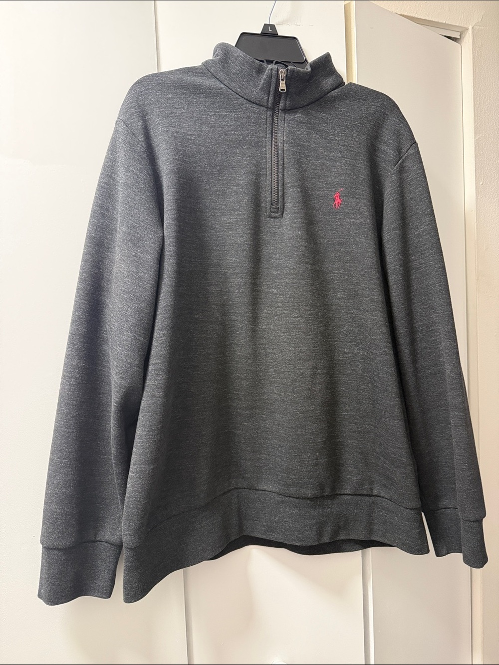 Ralph Lauren Charcoal Quarter-Zip Pullover with Pink Polo Logo